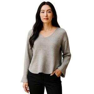 Vero Moda sweater blouse V Neck ruffle light grey melange wool size S